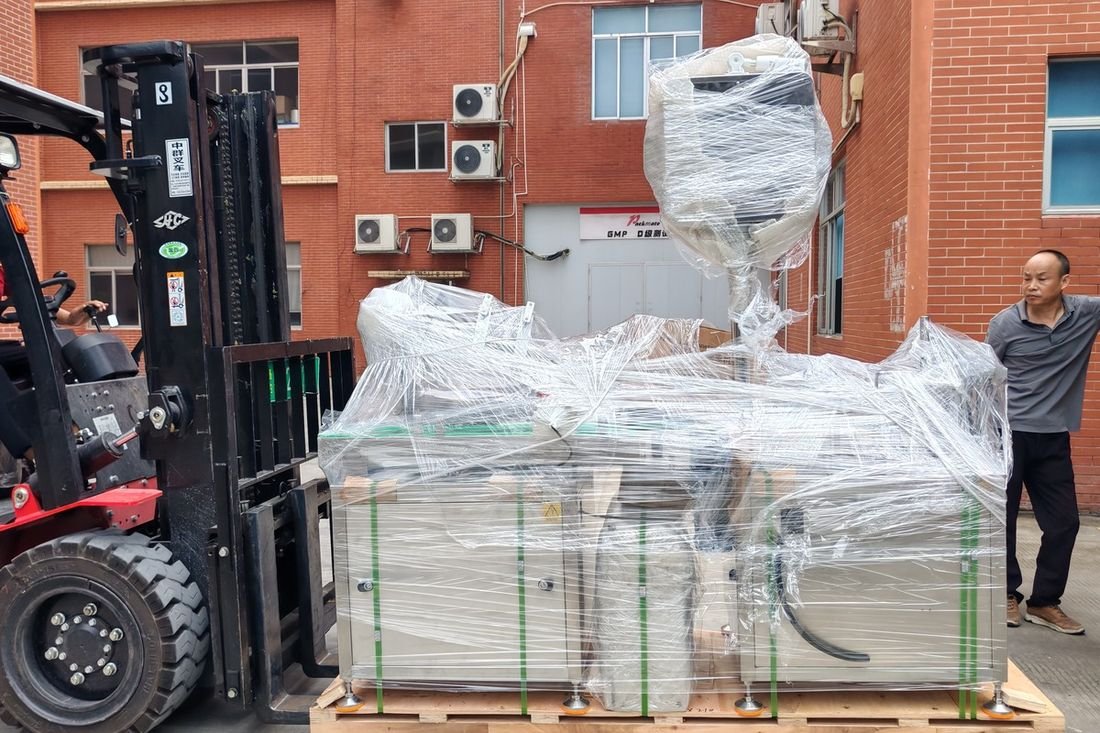 Oral-pouch line container-shipment photo